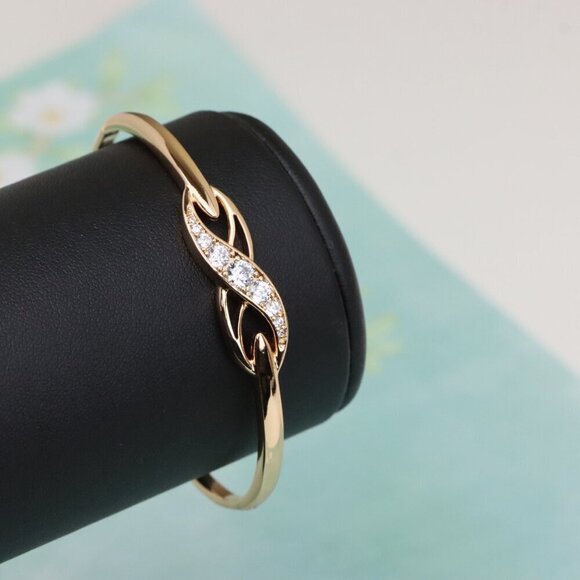 Rose Gold Bangle with Elegant Twist Design and Sparkling Stones, XPBL0521 - Picture 7 of 12